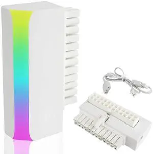 JAENFONG ATX 24-pin 90 Degree Power Connector Adapter 5V 3 Pin ARGB Rainbow Female to Male Power Adapter for Computer Motherboard ATX Power Supply- White
