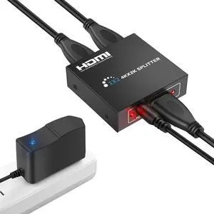 JAENFONG  HDMI Splitter 1 in 2 Out YACSEJAO 4K HDMI Splitter for Dual Monitors 1x2 Powered HDMI Splitter for Power Adapter One Source to Two Identical Displays