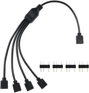 JAENFONG ARGB Splitter Cable 5V 3Pin Addressable RGB 1 to 4 Splitter Cable with Male Pins for Computer Chassis, CPU Cooler and 5V ARGB Fan