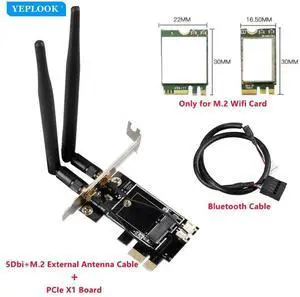 M.2 to PCIe 1x Desktop Wifi Adapter Card for Wifi Card AX210 AX200 AC9260 8265 8260 7265 7260 1535 QCNFA344 Free Bluetooth Cable