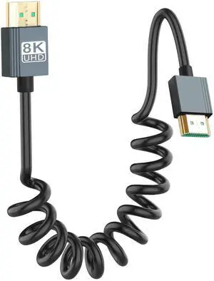 JAENFONG  8K HDMI Coiled Cable, Ultra HD High Speed HDMI to HDMI Coiled Cable 2.1 Support 8K 4K 3D and Dynamic HDR Up to 48Gbps, Compatible with TV, PC,Camera Monitors Projector ect 3FT/0.9M