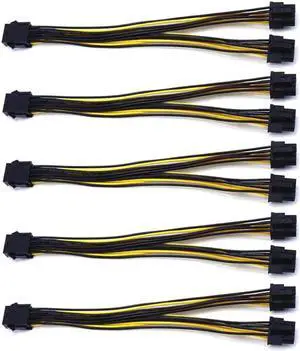 JAENFONG 5-Pack PCI-E 8Pin to 2X 8 Pin (6+2) Power Splitter Cable for PCIE PCI Express Image Card Y - Splitter Extension Cable