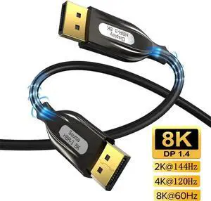 8K DisplayPort to DisplayPort Cable 3.3ft, Fiber Optic DP to DP Cable, Male to Male Video Cable Supports 8K 4K High Speed 32.4Gbps DP Cord, Compatible with Projector, Computer, Laptop, 1080P Monitor