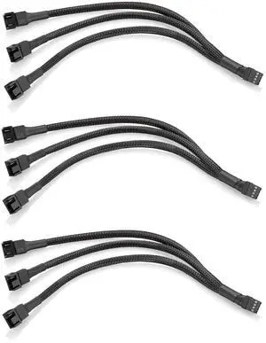 JAENFONG PWM Fan Splitter Cable 10 inches, 3 Pack, Black, 3 Way 4 Pin PC Fan Extension Cable, CA PWM Fan Extension Cable, for Computer ATX Case 4-Pin/3-Pin Cooling Fan Cable