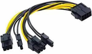 JAENFONG CPU 8pin to 2-port PCIE 8pin Dual PCI-Express 6+2pin Y Splitter Miner GPU Graphics Card Power Supply Cable Cord 18AWG 20CM (6Pin to Dual 8Pin)