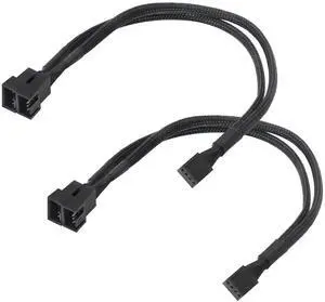 JAENFONG 4-Pin PWM Fan Splitter Cable Black Sleeved PC Fan Power Extension Cable 1 to 2 Converter for Computer ATX Case 4-Pin/3-Pin Cooling Fan Cable(1 to 2) 2PCS