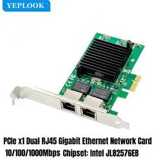 PCI-E x1 Dual Port RJ45 10/100/1000Mbps 1G Gigabit Ethernet Network Card NIC JL82576EB Chipset for Server Desktop PC Computer