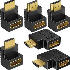 JAENFONG  6 Pack HDMI 2.0 Male to Female Angled Adapter Left Right Up Down 90 270 Degree Right Angle HDMI Cable Connector Gold Plated 3D 4K Supported
