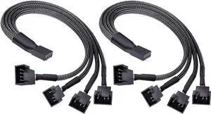 JAENFONG Pack 4-Pin PWM Fan Splitter Cable ,Sleeved Motherboard CPU Cooler 4Pin Header 1 to 4 Y Splitter Hub Internal Power Extension Adapter Case Fan 1x4 Converter - 10 inches,2-Pack