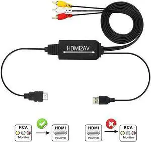 JAENFONG  RCA to HDMI Converter, AV to HDMI Adapter Cable, 3RCA CVBS Composite to Audio Video Converter Supporting PAL NTSC 1080P for PC Laptop,Xbox,PS3,PS4,TV,STB,VH, VCR Camera DVD Players