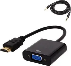JAENFONG   HDMI to VGA Adapter with 3.5mm Audio Jack, HDMI Male to VGA Female Active Video Converter Support Notebook, PC, Laptop, DVD Player, HDTV Projectors, Chromebook, Xbox And more - Black