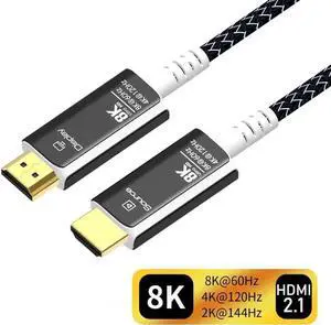8K Fiber Optic HDMI Cable Braided Nylon, CL3 Rated 8K HDMI Cable Ultra high Speed 48Gbps,Support 8K60Hz, 4K120Hz, Dynamic HDR 10, eARC for PS5 PS4 Xbox Apple TV Sony LG Samsung, (100Feet, Black+White)