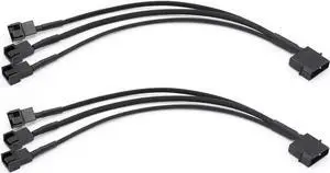 JAENFONG 2 Pack Molex to 3 x 3 Pin or 4 Pin Computer PC Case Fan Power Splitter Adapter Cable, 10 inch