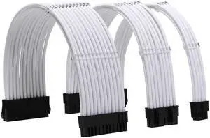 JAENFONG Sleeve Extension Power Supply Cable Kit 18AWG ATX 24P+ EPS 8-P+PCI-E8-P with Combs for PSU to Motherboard/GPU (White)