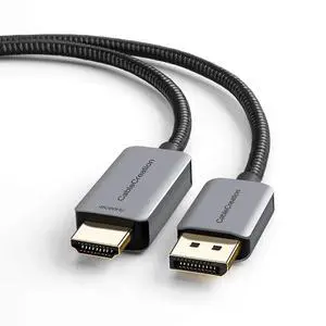 JAENFONG  Active DP to HDMI Cable HDR 4K@60Hz 2K@144Hz 1080P@144Hz, 8FT Unidirectional DisplayPort to HDMI Monitor Cable, DP 1.4 to HDMI 4K Braided, Support Eyefinity Multi-Display, Aluminum