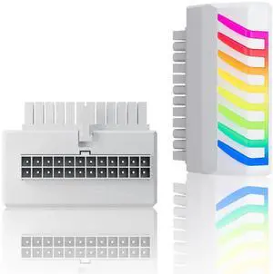 JAENFONG ATX 24 Pin 90 Degree Adapter, 5V 3Pin RGB 24 Pin ATX Female to Male Power Supply Adapter for Computer Motherboard (White)