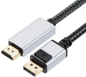 JAENFONG  4K 60Hz DisplayPort to HDMI Cable Adapter, 1.65FT/0.5M Short DP 1.2 to HDMI 1.4 Male UHD Cord, Braided Uni-Directional Cord for D.ell, NVIDIA, AMD, L.enovo, HP, Monitor, Projector, Desktop