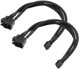 JAENFONG 4-Pin PWM Fan Splitter Cable Black Sleeved PC Fan Power Extension Cable 1 to 3 Converter for Computer ATX Case 4-Pin/3-Pin Cooling Fan Cable1 to 3 2PCS