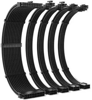 JAENFONG PSU Cables, 18AWG PSU Cable Extension Kit, 24pin ATX /4+4pin EPS /6+2pin 35CM Length with Cable Combs PCI-E/PC Sleeved Cable for ATX Power Supply (Black)