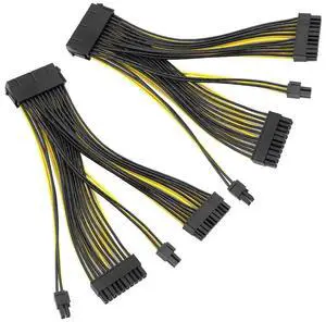 JAENFONG 24P 20+4 Pin Dual PSU Power Supply Cable,18AWG ATX Motherboard Mainboard Adapter Connector Cable Mining Extension Cable - 20cm (2 Pcs)
