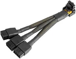 JAENFONG 16Pin GPU Cable to 3X 8 Pin Pcie Extension - 16AWG PCIE 5.0 12VHPWR 600W 90 Degree Right Angle 16 Pin 12+4Pin Supply Adapter for RTX 4090 4080 3090TI 4070Ti Graphics Card (Type A)