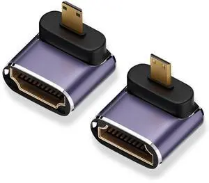JAENFONG   8K Micro HDMI to HDMI Adapter (2 Pack), Up and Down 90 Degree Right Angle Micro HDMI Converter Connector for Sony A6000, Raspberry Pi 4, GoPro Hero 7 and Other Sport Camera