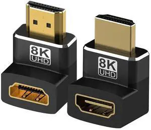 JAENFONG  8K Right Angle HDMI 2.1 Adapters 2 Pack, 90 Degree and 270 Degree Up and Down Adapter, HDMI L Shape Male to Female Connector, Supports HDR 8K@60Hz, 4K@120Hz, for HDTV Laptop PS4/5 Xbox
