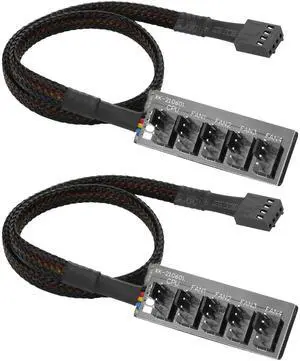 JAENFONG PWM Fan Hub Splitter 2 Pack 1 to 5 Way 4Pin Computer CPU Case Fan Splitter Extension Cord for ATX Computer Case 4-Pin and 3-Pin Cooling Fans
