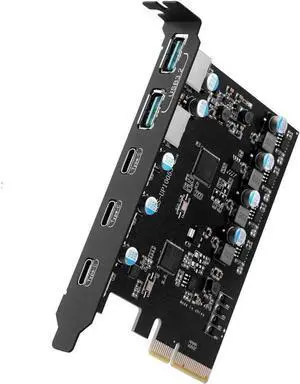 JAENFONG  PCIE USB 3.2 Gen 2 Card 5 Ports(3X USB C - 2X USB A), PCI Expree to USB Expansion Card Super Speed 10Gbps PCI-e USB3.2 Hub Controller Adapter for Windows 11/10/8/7/XP/Vista