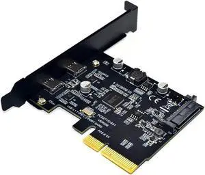 USB C PCIe Card,PCI-Express 4X to Type C USB 3.2 Gen 2 (10 Gbps) 2-Ports Expansion Card with Asmedia Chipset ASM3142 (Dual Type C) for Windows 7/8/10/Linux/MAC OS - Full & Low Profile Slot Bracket