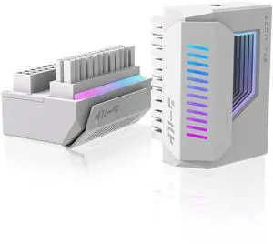 JAENFONG Shield 24-Pin Angle Adapter with Infinity Mirror ARGB Light,ATX 24 Pin Power Connector, 5V 3pin ARGB Sync-180 Degree-White-1 Pack