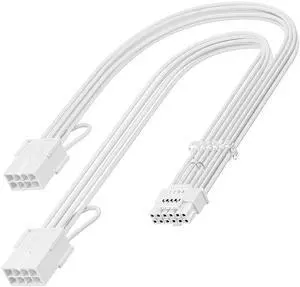 JAENFONG 4070ti Extension Cable White PCIE 5.0 12VHPWR Connector 16pin (12+4) Pin Male to 2x8(6+2) Pin Female 12V-2x6 Sleeved Extender Cord 16AWG for GeForce RTX 4090 4080 3090ti