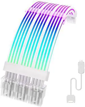 JAENFONG RGB 8 Pin PCIE Cable,3 x 8Pin (6+2) RGB GPU PSU Cables 5V 3Pin ARGB Graphics Card Power Supply Extension - for PC Build,Four Sides Lighting Strips White Style