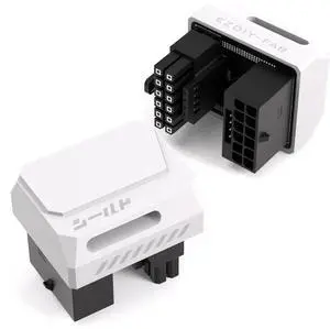 JAENFONG PCIe 5.1 Adapter - 600W 12+4pin, 16pin 12VHPWR GPU Power Connector, 180 Degree Right Angle - Compatible with RTX 3090Ti, 4070Ti, 4080, 4090 GPU - RVS Type, White, 1 Pack