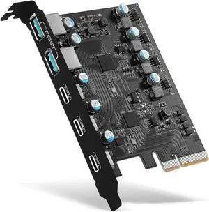 JAENFONG  PCI Express Expansion Card, 10Gbps USB 3.2 Gen 2 5-Port Front Expansion Card, Connect5 Devices Expanded - (3X USB C - 2X USB A)