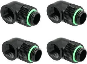 JAENFONG  90 Degree Rotary Adapter Thread G1/4'' Male to Female Extender Elbow Fitting Angled Adaptor for Water Cooling System 4 Pack (Black)
