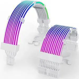 JAENFONG RGB 12VHPWR Cable Set,ARGB PSU Extension of Soft LED Strip Include 24Pin ATX,16 Pin to 2×8 Pin GPU Power Supply Cables for RTX 5090 5080 4080 PC Custom
