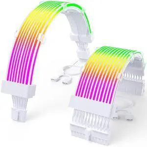 JAENFONG RGB 12VHPWR Cable Set,ARGB PSU Cable Extension of Soft LED Strip Include 24Pin Motherboard,16 Pin GPU Power Supply Cables,for RTX 40 50 Series PC Custom,Male to Female