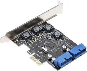 JAENFONG  Super Speed PCI Express to Dual 20 Pin USB 3.0 Controller Card PCI-E X1 to 2 Ports USB 3.0 Header With Low Profile Bracket