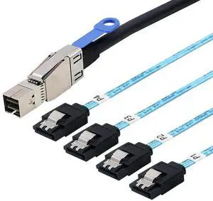 JAENFONG SFF-8644 to 4 Sata 7 Pin Cable, External Mini SAS HD SFF-8644 to 4 Port SATA Cable, Hard Disk Data Server Raid Cable 1 Meter 3.2 FT