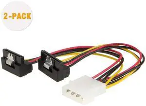 JAENFONG Molex to SATA, [2-Pack] 6-Inch Molex 4 Pin to 2 x SATA 15 Pin Down Angle Female Power Cable