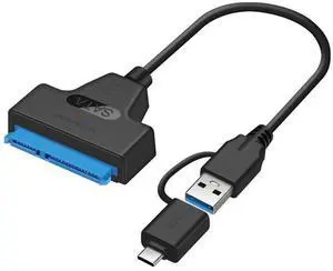 JAENFONG SATA to USB Cable 2 in 1 USB 3.0/USB C to 2.5" SATA Hard Drive External Converter Adapter for SSD/HDD Data Transfer Support UASP