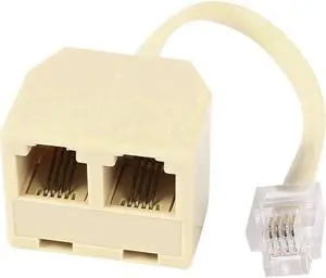 JAENFONG RJ11 6P4C Male to 2x Female Converter Telephone Adapter Cables Beige 13cm 5-inch