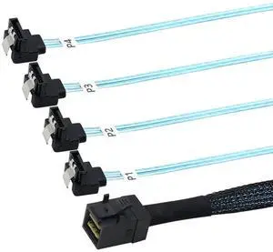 JAENFONG HD Mini SAS (SFF-8643 Host) - 4X SATA 90 Degree (Target) Cable, SFF-8643 to 4X SATA Cable, SFF-8643 for Controller, 4 Sata Connect to Hard Drive 1M , 3.3feet