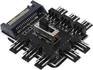 JAENFONG PC Fan Speed Controller - 8 Way Cooling Fan Hub w/ 7/12V Voltage Switch - 1 to 8 Multi Way Splitter for 3-Pin / 4 Pin Case Fan - PCB Adapter - Power by SATA