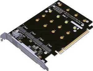 JAENFONG  PCIe 4.0 16x to 4X M.2 NVME SSD Adapter Card PCIe 4.0 GEN4 Full Speed Bifurcation Four-Bay Board Expansion Card 1 to 4 M.2 NVMe SSD Adapter Support 2242 2260 2280 22110 (No Heatsink)