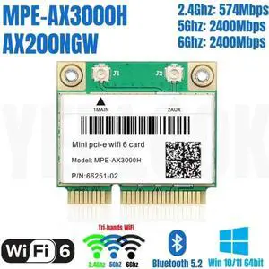 WiFi 6 MPE-AX3000H Built-in AX200HMW Mini PCIe Network Card 2x 2400Mbps + 574Mbps Tri-Band 2.4G/5G/6GHz Bluetooth BT5.2 MU-MIMO