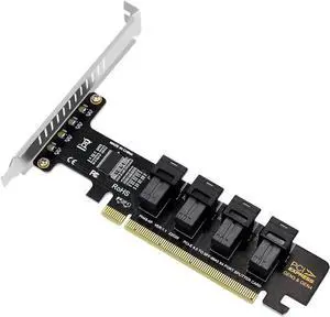 JAENFONG  Quad U.2 NVME SSD to PCIe 4.0/3.0 x16 Expansion Card,4-Drive U.2 SSD 32Gbps Card with LED Indicator,PCIe x16 to SFF-8643 for SFF-8639 U.2 HDD with Full Profule and Low Profile PCI Brackets