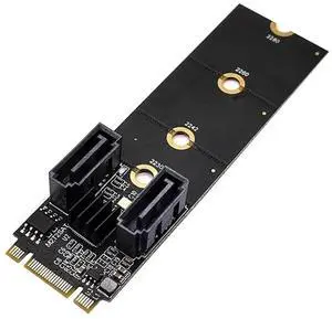 JAENFONG NGFF Key B+M PCI Express to SATA 3.0 6Gbps Dual Ports Vertical Adapter Converter Hard Drive Extension Card JMB582 2230 2242 2260 2280