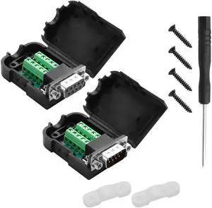 JAENFONG  1 Pair DB9 Breakout Connector RS232 D-SUB 9-Pin Port Male+Female Serial Solderless Adapter Terminal Connector Signal Module with case (B, Nuts)
